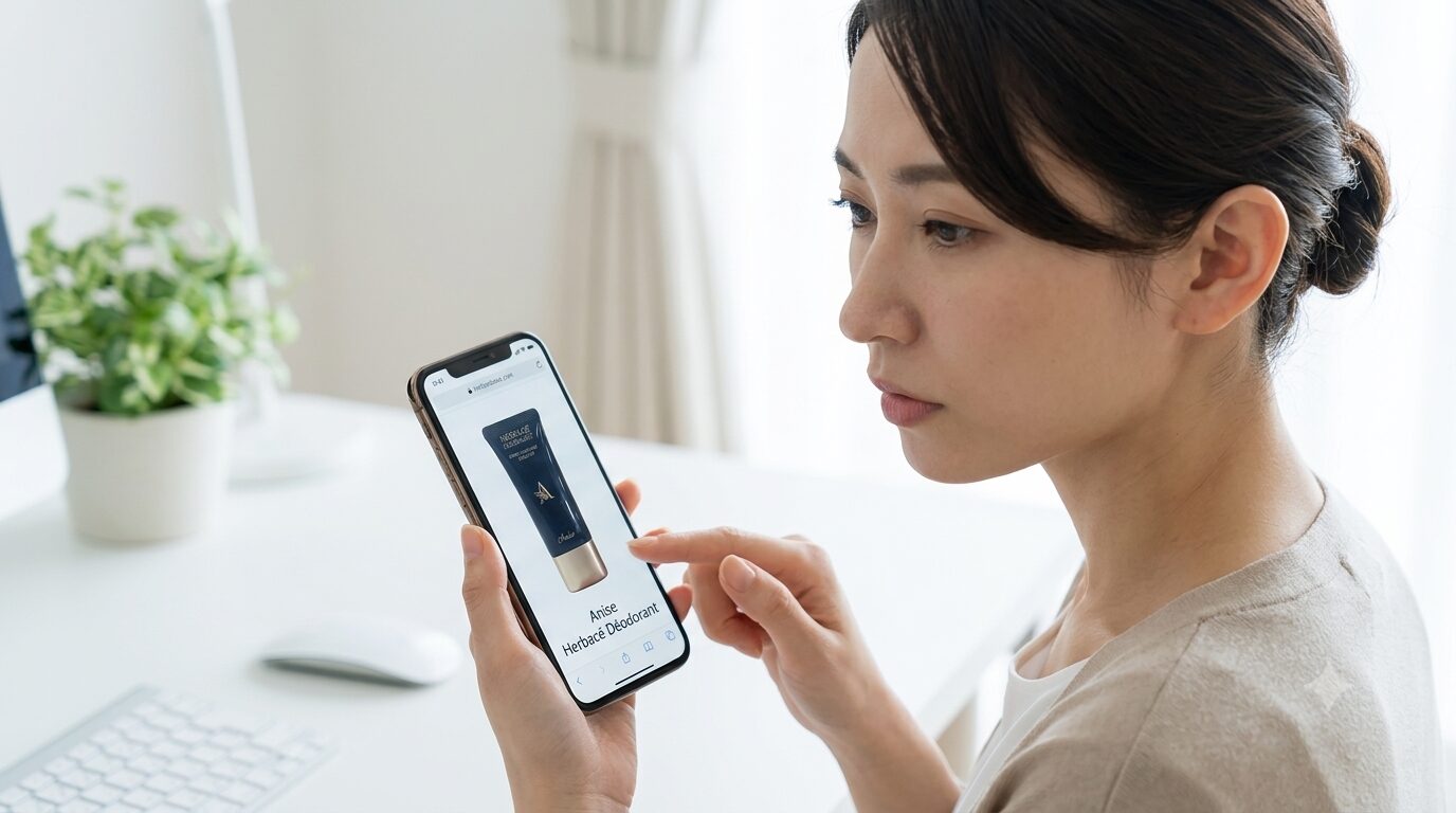 公式サイトで最安値と定期条件を慎重に確認する20代女性
