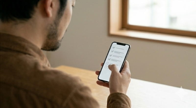 返金保証の手続きをスマホで確認する男性