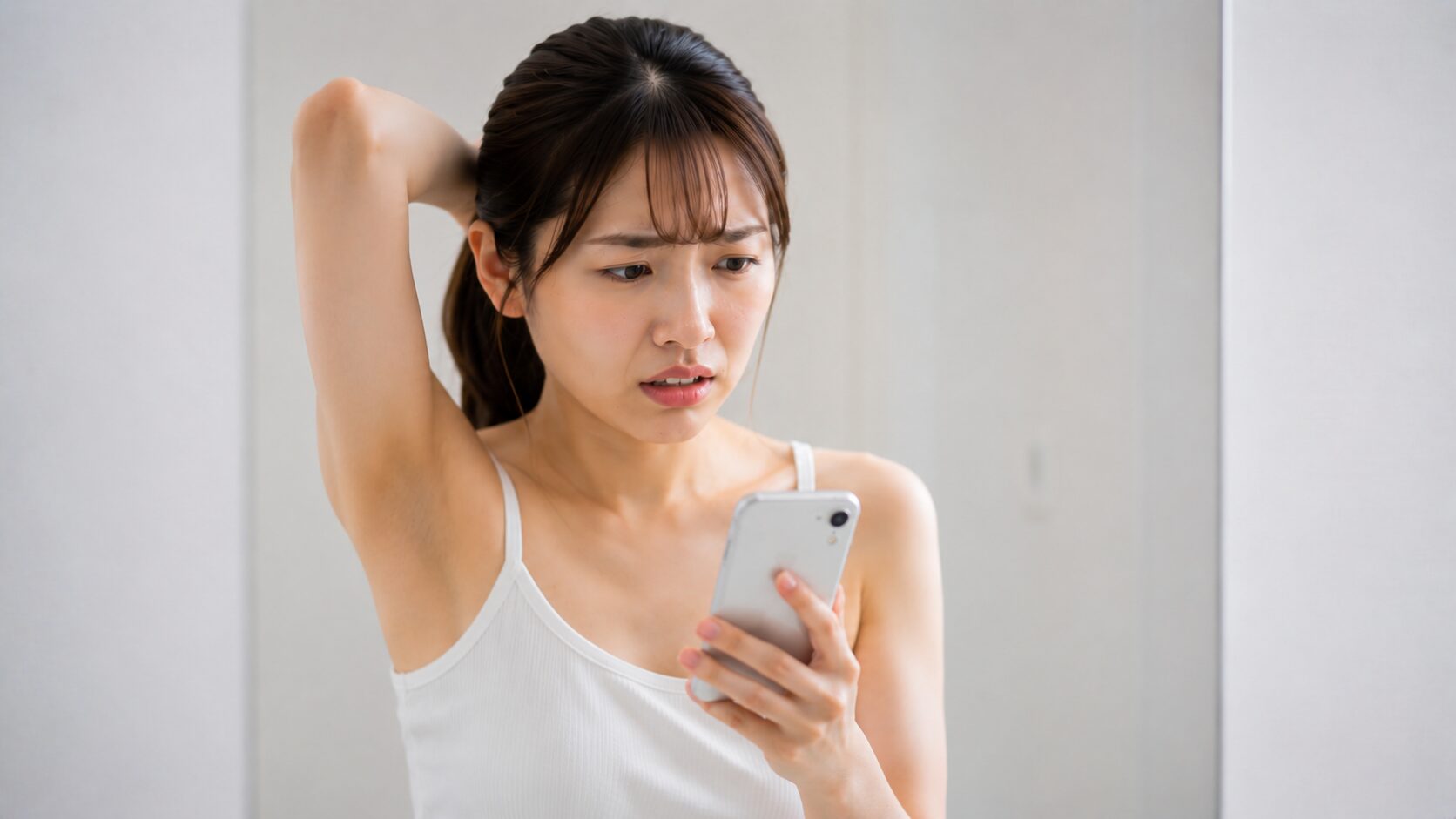海水浴前にムダ毛が間に合わないと焦る女性の様子