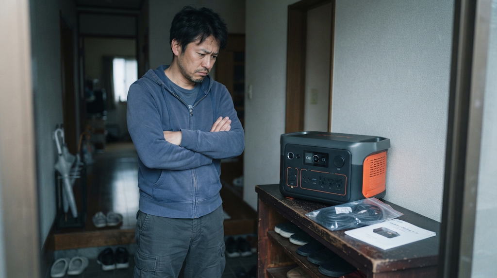 大型電源を前に活用しきれず悩む男性の様子